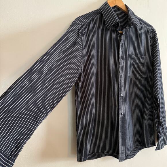 PAUL SMITH | Black and White Striped Button up Collared Shirt | Large - Picture 5 of 7